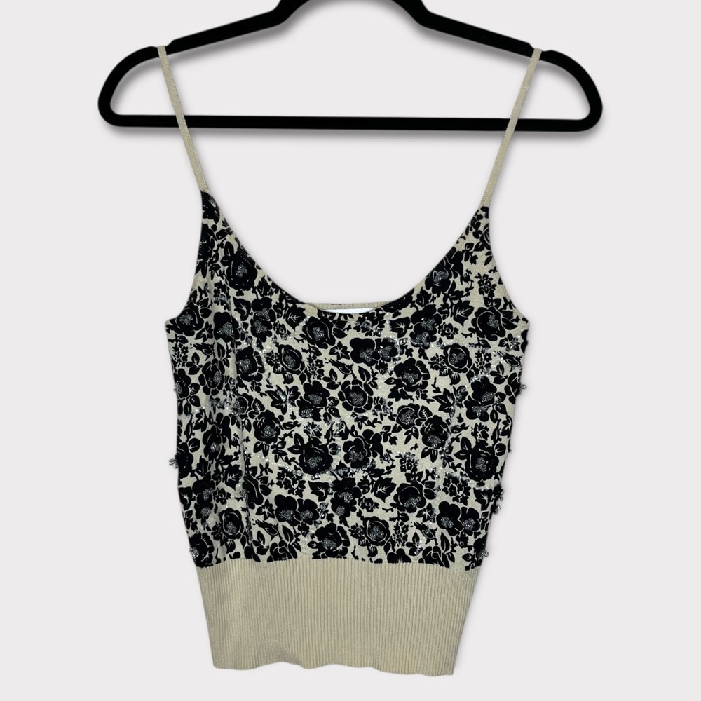 Newport News‎ Beaded Embellished Tank Top Small Whimsigoth Grunge Cropped Floral